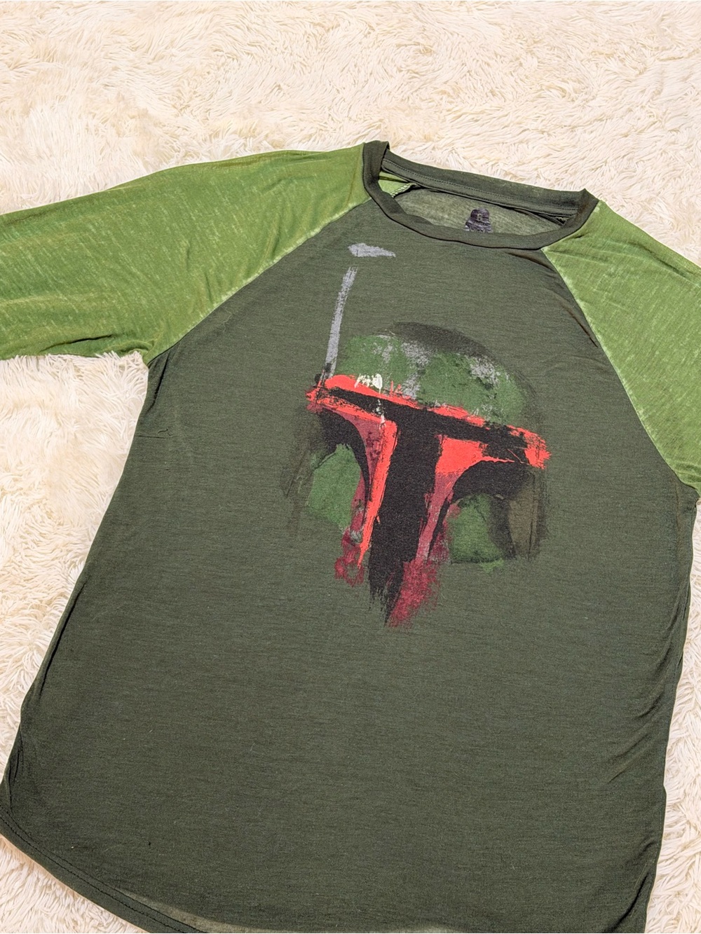 STAR WARS Mens Small BOBA FETT GREEN 3/4 LONG-SLEEVE SHIRT